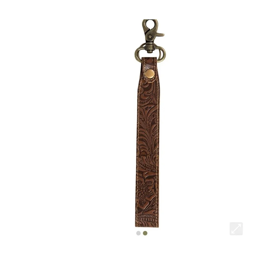 Myra Handbags Brown‎ Leather Hand Tooled Key Fob Classic Country Bag Charm New